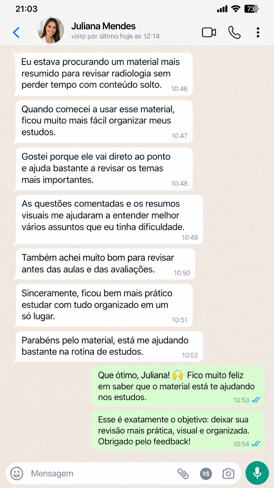 Depoimento de Lucas Ferreira no WhatsApp